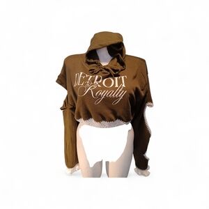 Detroit Royalty Cropped Hoodie in Olive Brown
